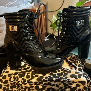 Guess, Patent Leather Combat Boots